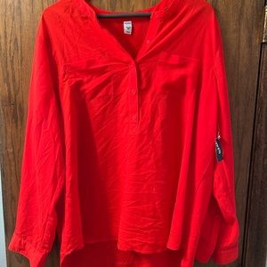 Never worn- Old Navy Red Tunic, 1/4 button down blouse - Size XXL